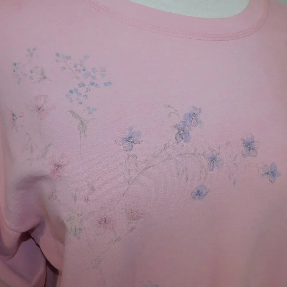 VTG 90s Northern Reflections Womens L Pink Floral Glitter detail Sweatshirt - Picture 5 of 13